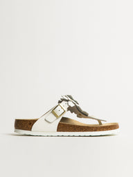 WOMENS BIRKENSTOCK GIZEH FLOWER LEATHER SANDALS - WHITE