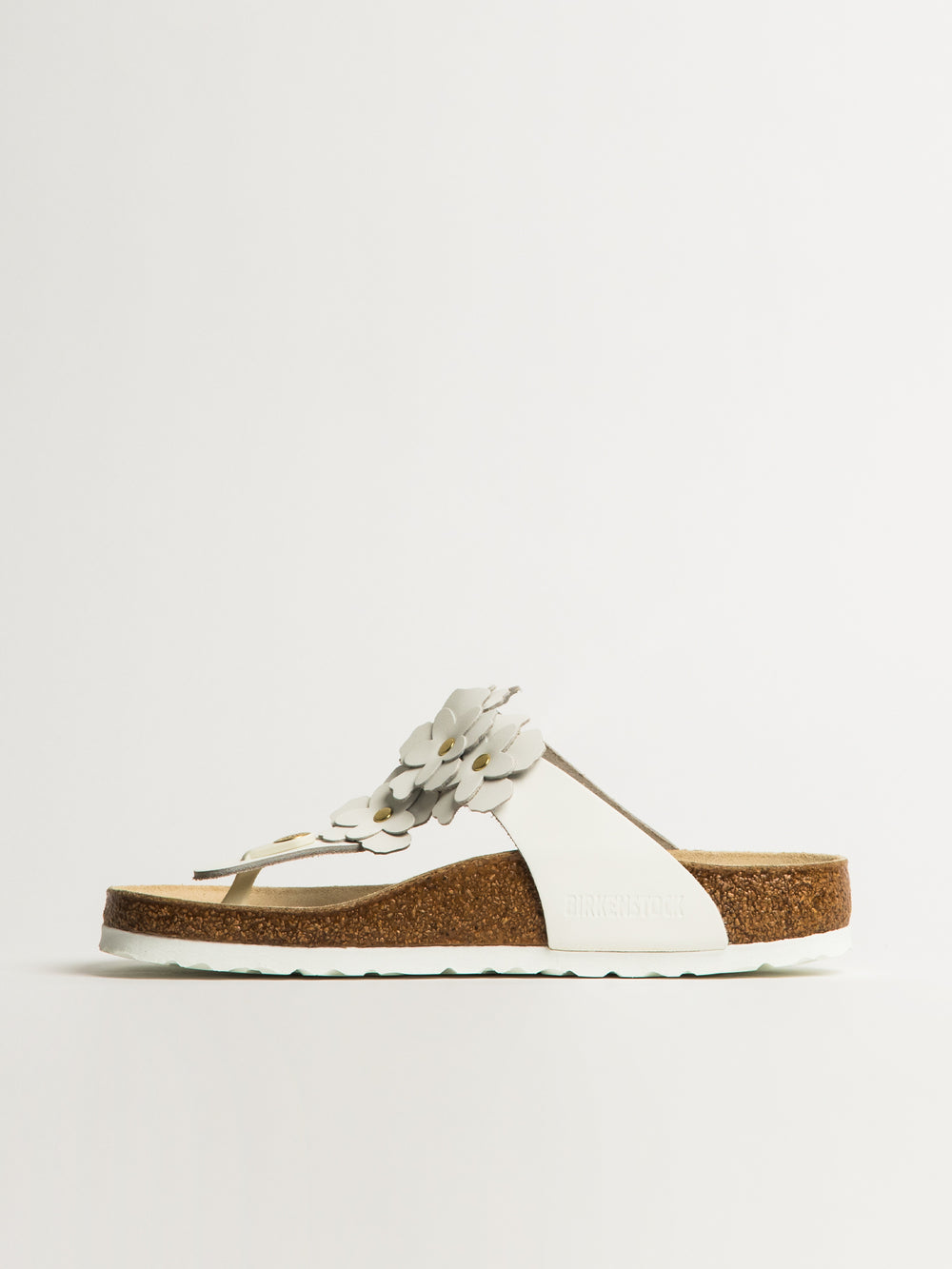 WOMENS BIRKENSTOCK GIZEH FLOWER LEATHER SANDALS - WHITE