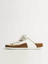 WOMENS BIRKENSTOCK GIZEH FLOWER LEATHER SANDALS - WHITE