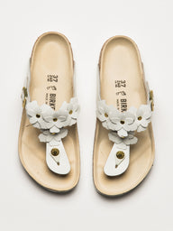 WOMENS BIRKENSTOCK GIZEH FLOWER LEATHER SANDALS - WHITE