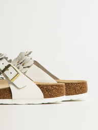 WOMENS BIRKENSTOCK GIZEH FLOWER LEATHER SANDALS - WHITE