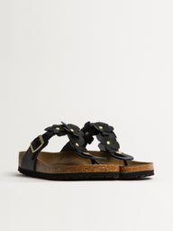 WOMENS BIRKENSTOCK GIZEH FLOWER LEATHER SANDALS - BLACK
