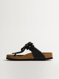 WOMENS BIRKENSTOCK GIZEH FLOWER LEATHER SANDALS - BLACK