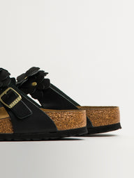 WOMENS BIRKENSTOCK GIZEH FLOWER LEATHER SANDALS - BLACK
