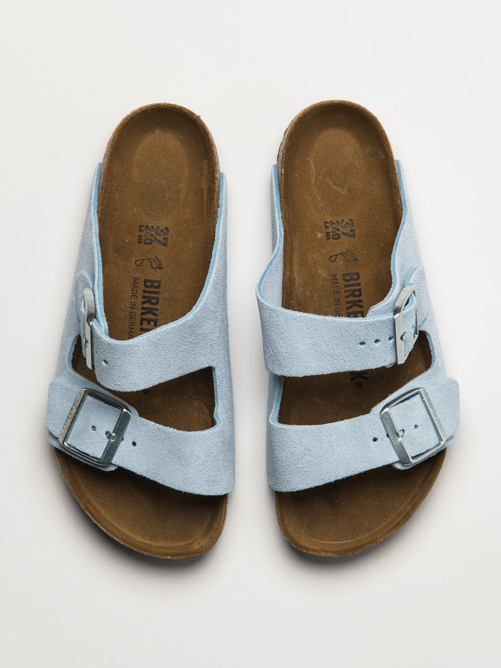 WOMENS BIRKENSTOCK ARIZONA SUEDE SANDALS - BABY BLUE